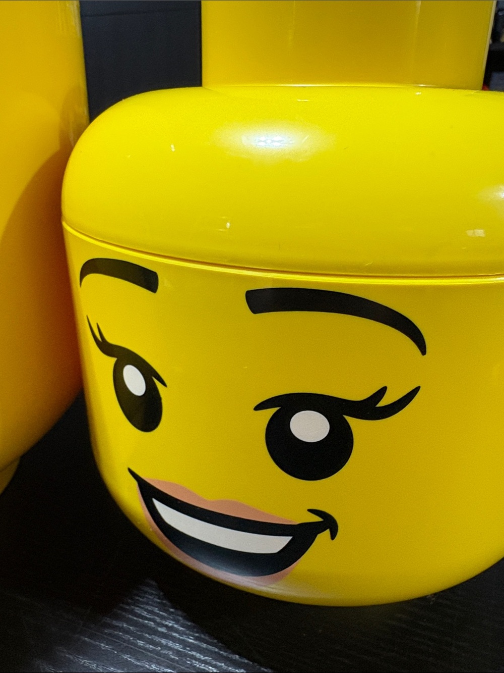 Lego Bright Yellow Smiling Minifigure Head Storage Pair - Picture 3 of 5